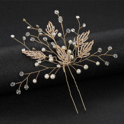 3 piece Gold-plated Alloy U-shaped Hair Clip With Rhinestones